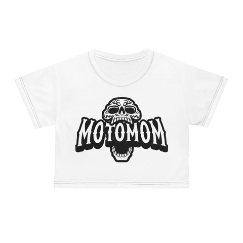 White Moto Mom Crop Tee (AOP)
