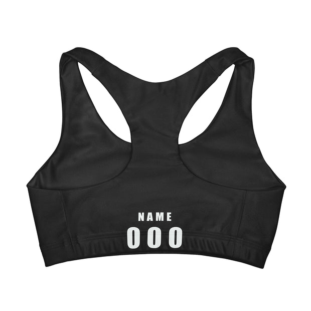 Black Personalized - Girls' Double Lined Seamless Sports Bra (AOP)